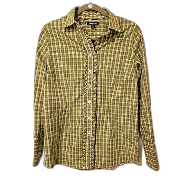 Lands End Womens Sz 8 Green  Plaid Long Sleeve Button Down Blouse - Picture 1 of 4